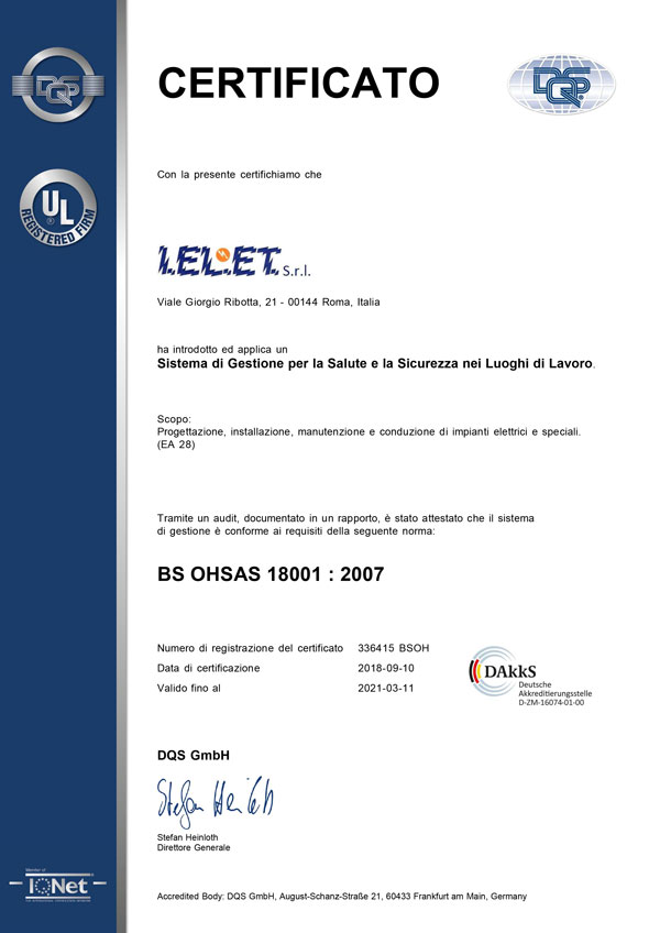 Certificazione OHSAS 18001:2007