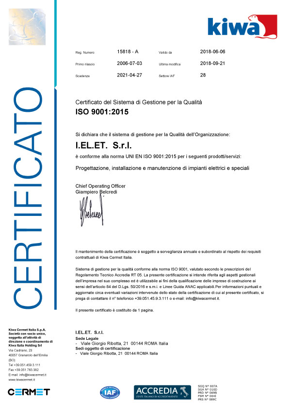 Certificazione ISO 9001:2015